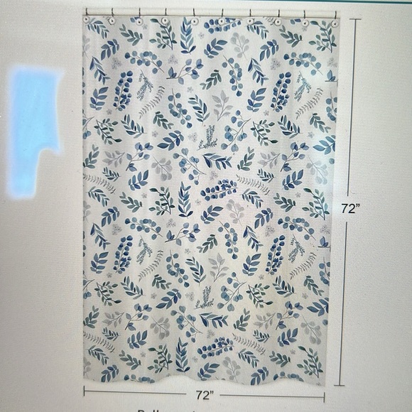 Boho bath set - Floral Shower Curtain, liner w/ hooks & window valance - Picture 4 of 14